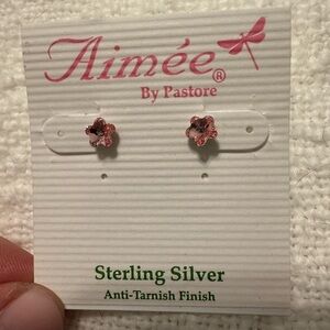 Small pink flower post earrings with sterling silver/anti-tarnish finish